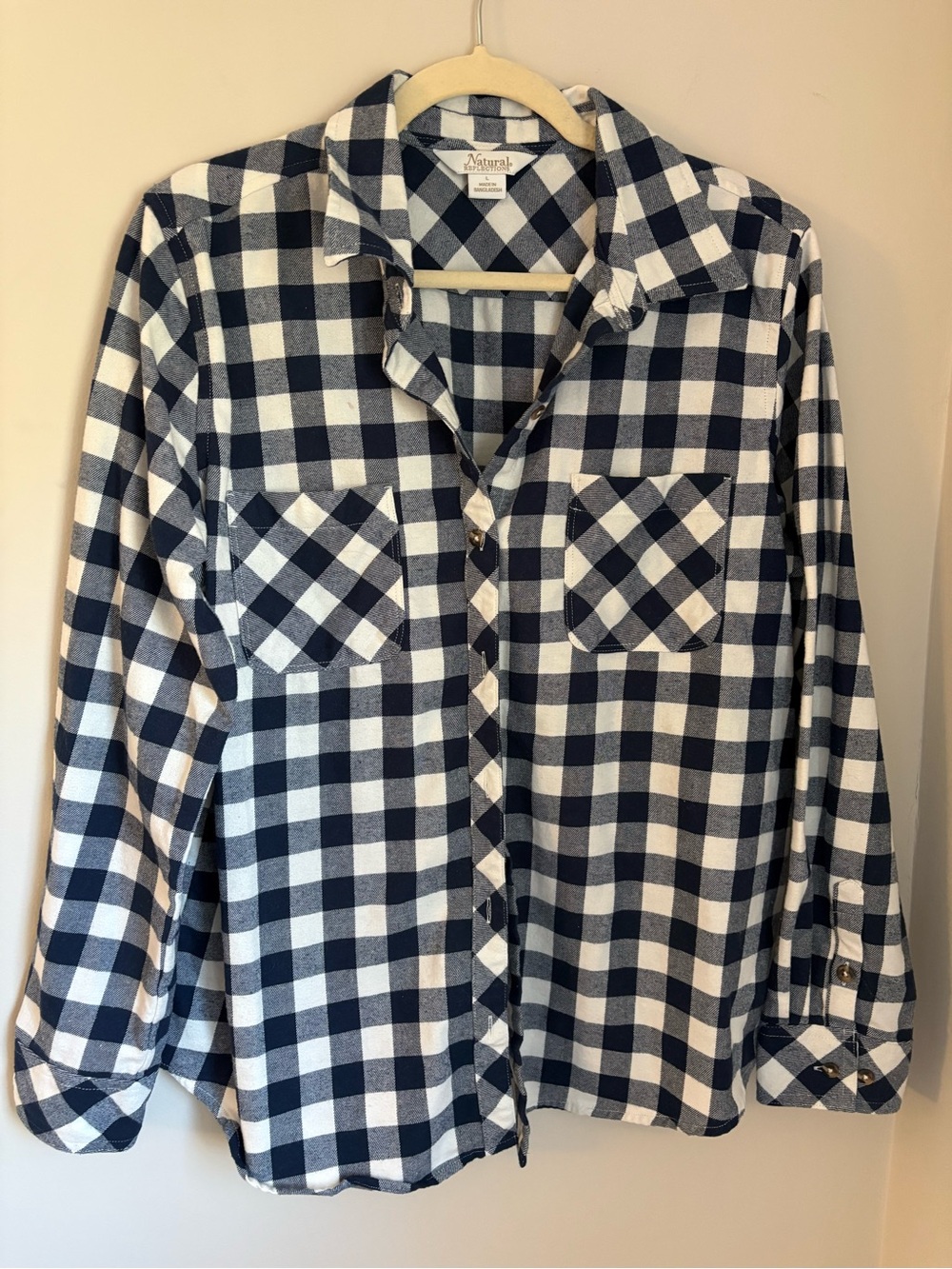 NWOT Natural Reflections Navy and White Buffalo Check Shirt